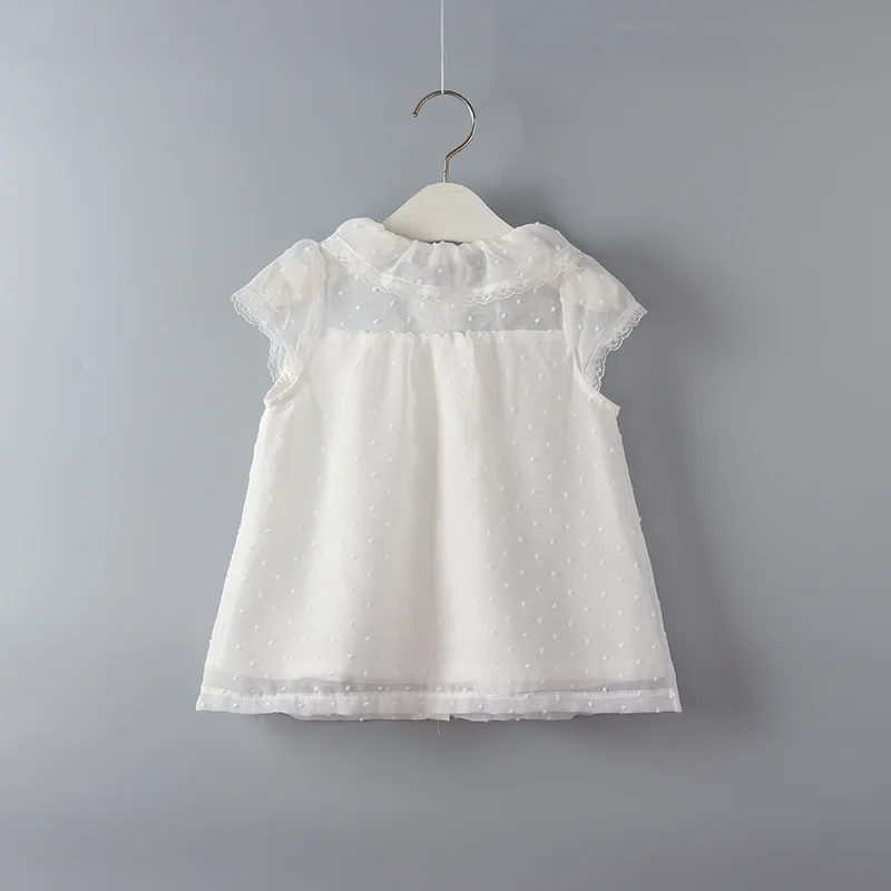 Новая летняя детская рубашка белая шифоновая кружевная с короткими рукавами для