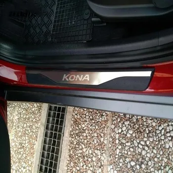 

For Hyundai Kona 2017-2020 Door Sill Strip Stainless Steel Sticker Trim Car pedal Protectors Cover Auto Styling Accessories