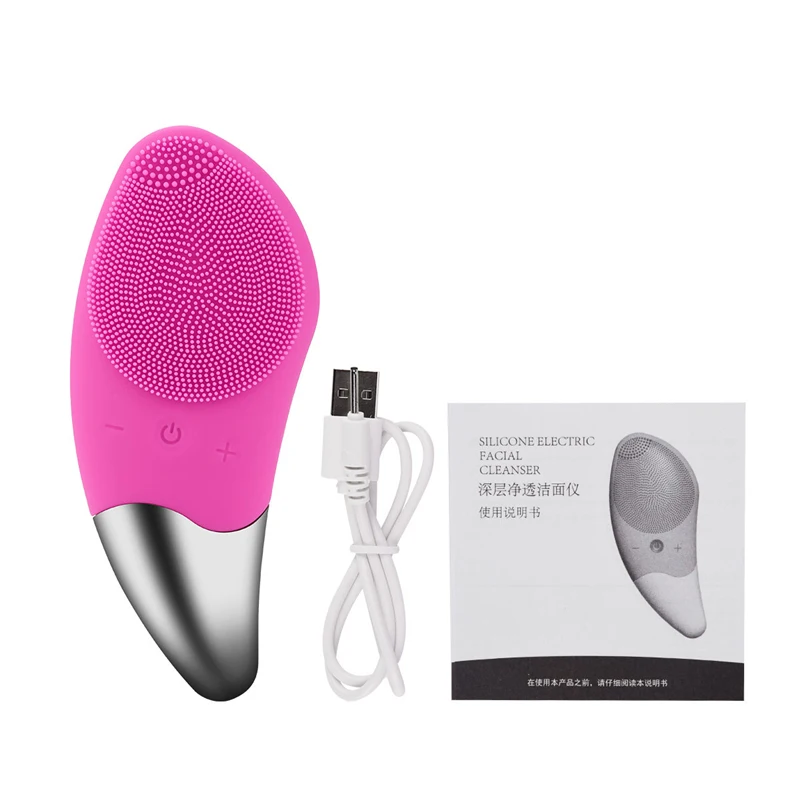 Sonic Facial Cleansing Brush Silicone Electric Face Washing Brush USB Rechargeable Skin Massage Blackhead Remover Cleanser - Цвет: Rose