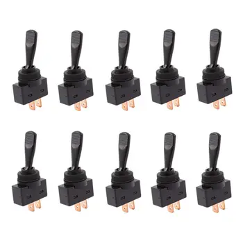 

10 Pcs Black ON/OFF 2 Pin Long Handle Toggle Switches 12VDC 20A