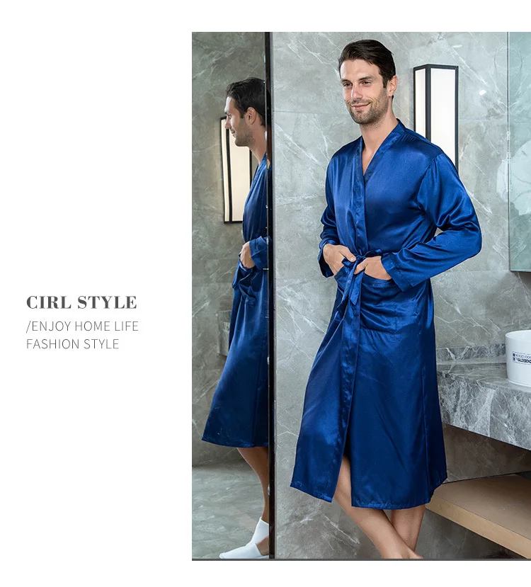 Чистый Цвет Мужской Атласный халат Жених халаты для невесты кимоно купальный халат одежда для сна Повседневная Мужская Ночная рубашка халат для спальни домашняя одежда