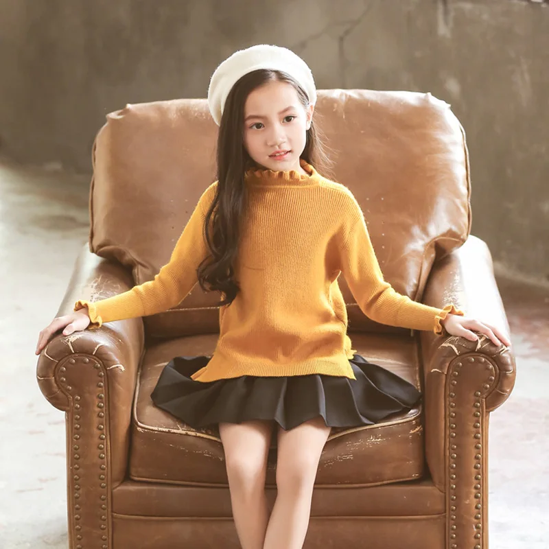 

2018 Autumn New Style Classic Girls Solid Color Lace-up Sweater Pullover Base Shirt Europe And America High-End Childrenswear