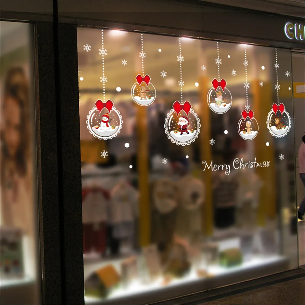 Merry Christmas домашняя Наклейка на стену комнаты Фреска Декор наклейка съемный Санта Клаус Снежинка шар печать наклейки на окна F911
