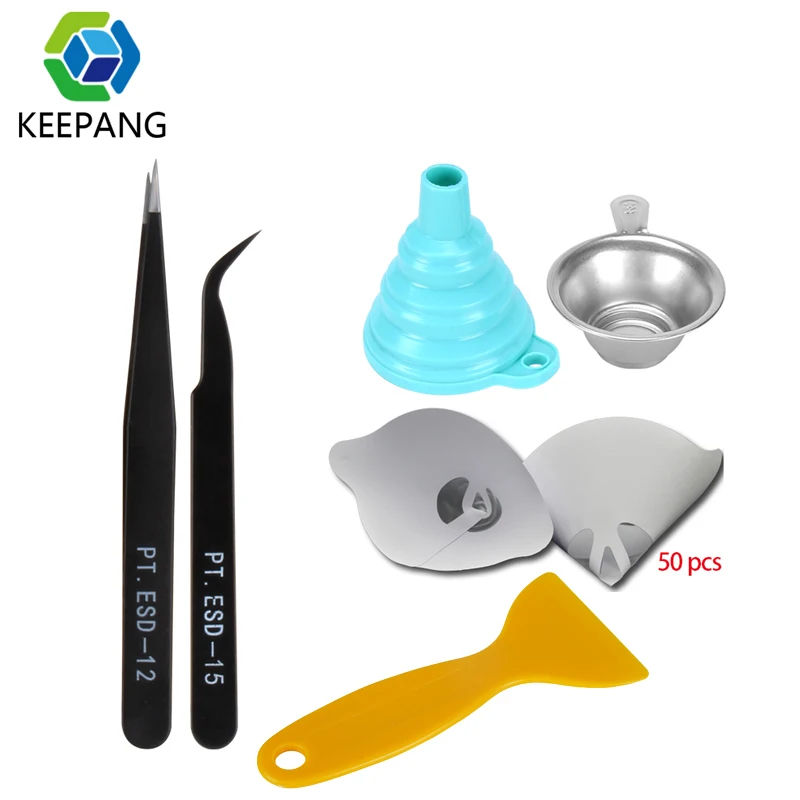50Pcs Paper SLA Funnel New Metal UV Resin Filter Cup+Silicon tweezers Special Tool Shovel for 3D Printer | Компьютеры и офис