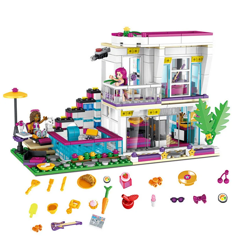 Pаспродажа Друзья сердце озеро город девушки клуб улица строительные блоки розовый торт кафе синий Camper совместимые друзья Кирпичи игрушки для девочек...