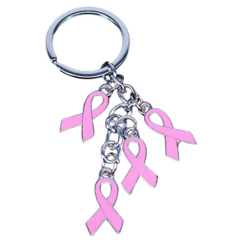 

1PC New Car Keychain Multi Pendant Pink Ribbon String Charms Keychain Breast Cancer Keyrings Gifts Awareness Jewelry