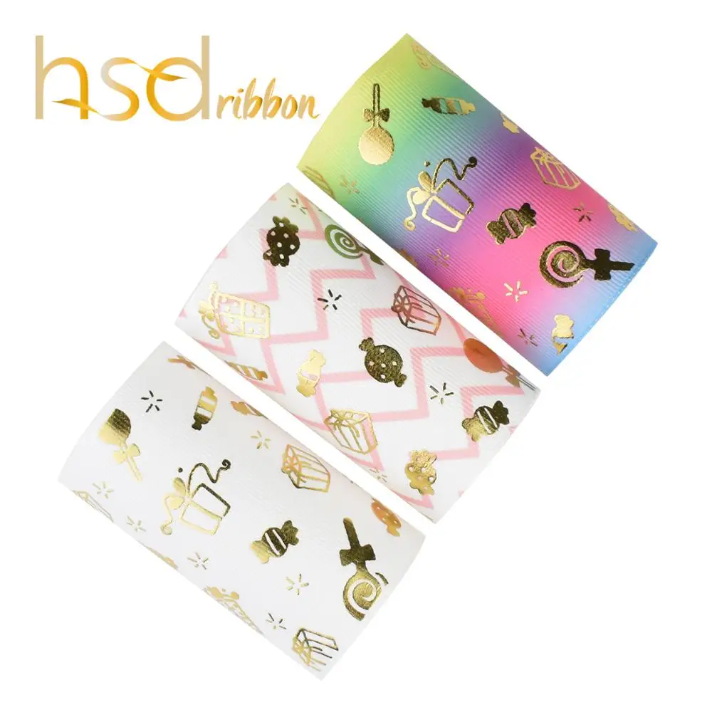 

HSDRibbon 75 мм 3 дюйма hsd-дизайн серии Конфет Золотая фольга печатная корсажная лента