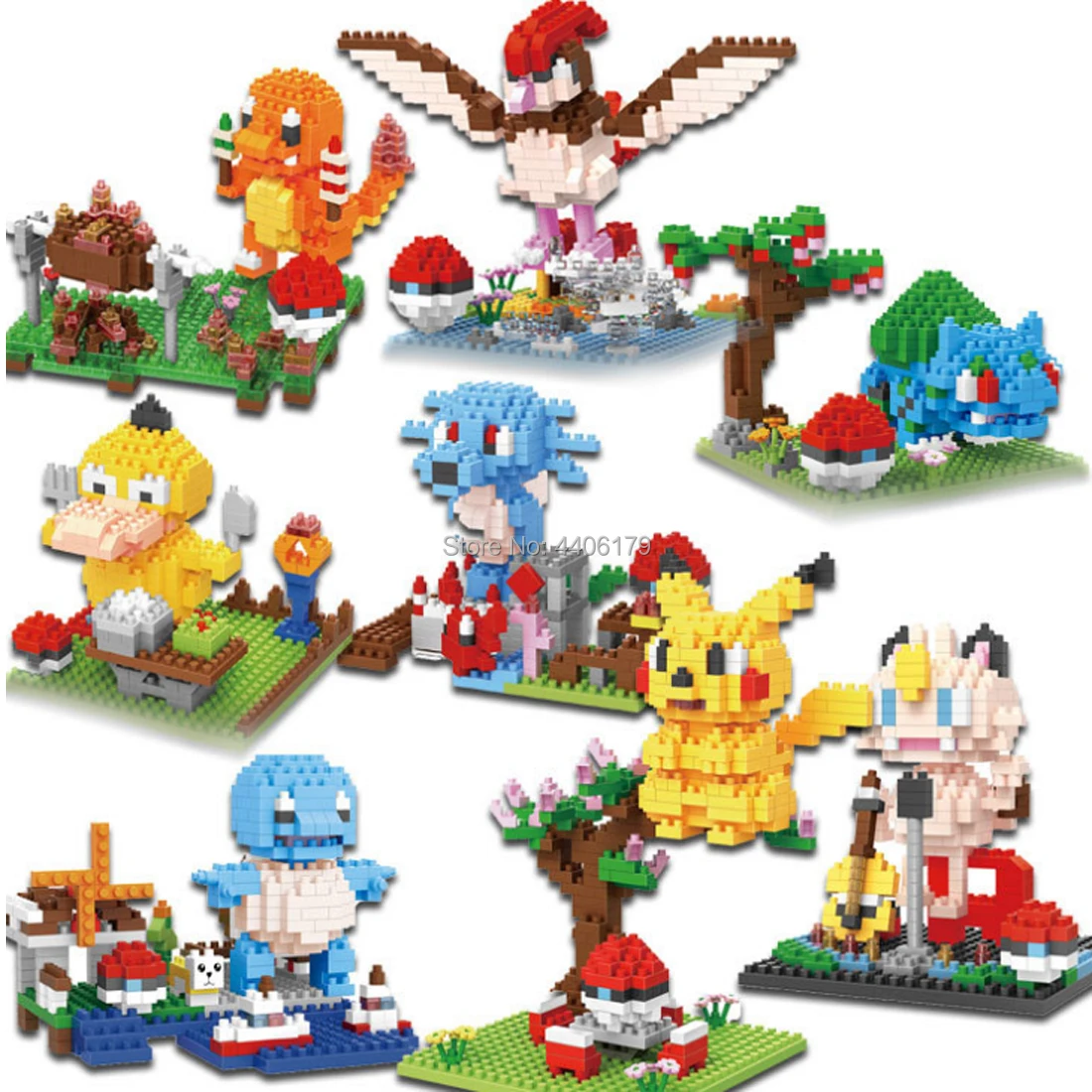 

hot LegoINGlys creators poke Pikachu Charmander Squirtle Bulbasaur Pidgeotto Meowth Psyduck mini micro diamond blocks nano toys