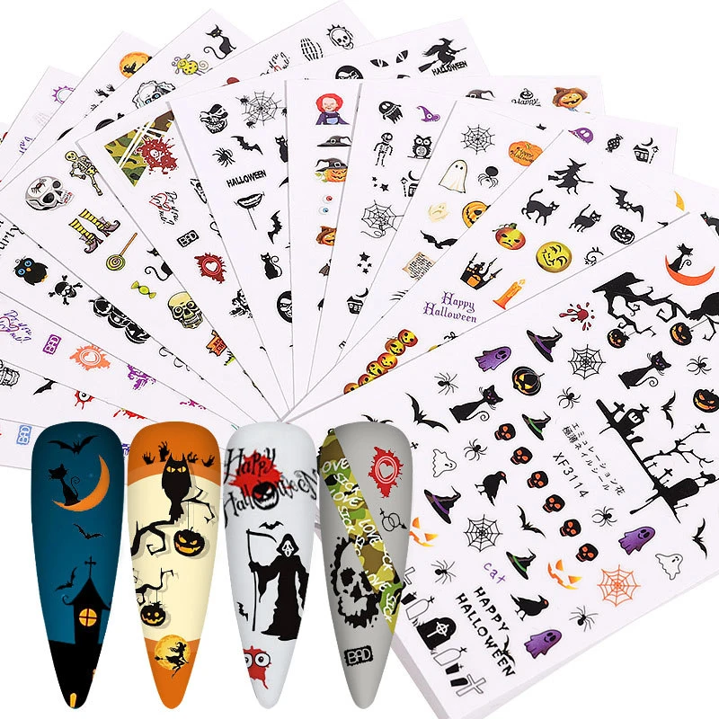 

Halloween Nails Art Manicure Back Glue Decal Decorations Nail Sticker Nails Tips