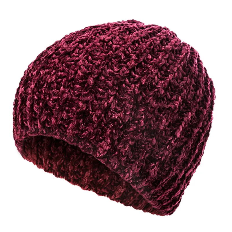 Новая стильная зимняя шапка с шениллом, Материал зимние шапки для Для женщин теплая вязаная шапка женская осенние шапочки леди Лидер продаж - Цвет: Red