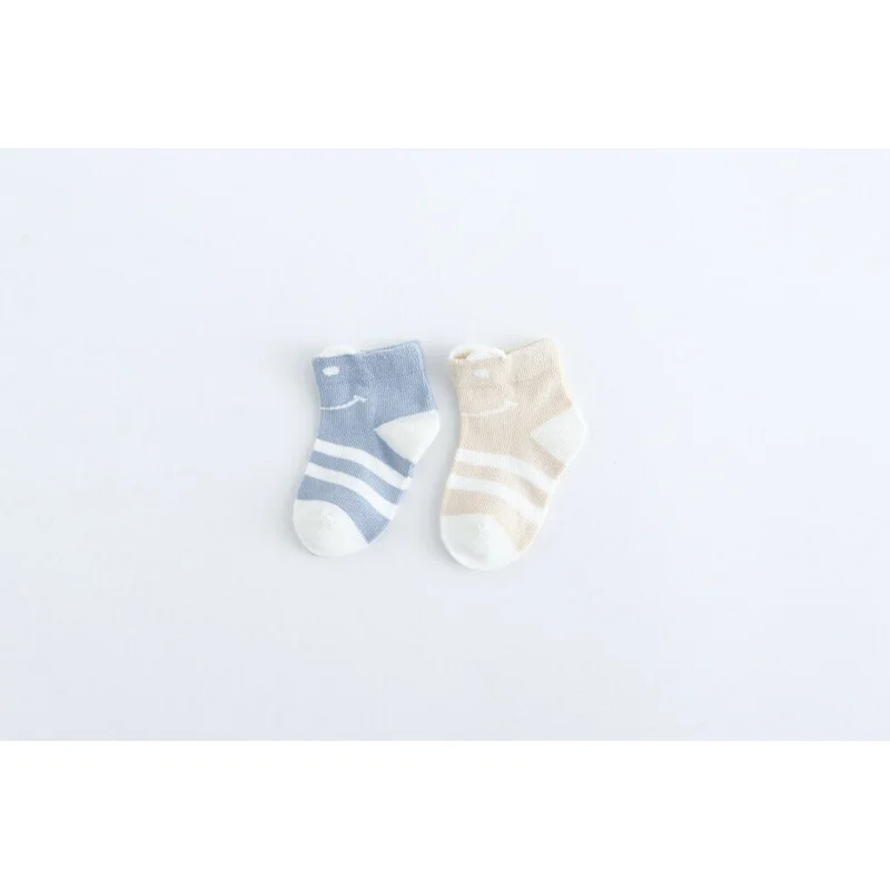 New 2 Pairs Kid Casual Baby Sport Socks Cotton Striped Multi-Color Soft Seamless Toe Socks