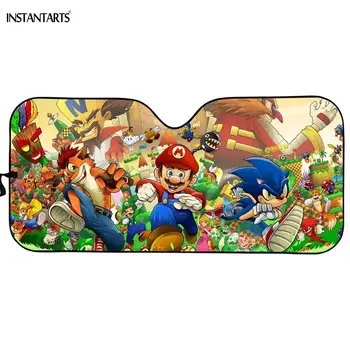 

INSTANTARTS Cartoon Anime Super Mario Print Summer Sunshade Car Accessories Sun Visor for Windshield Protecor Window Car-cover