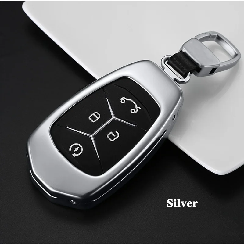 Silver Высококачественный автомобильный чехол для ключей, чехол для ключей из алюминиевого сплава, сумка для хранения, органайзер для Geely LYNK& CO 01 02 - Название цвета: Silver
