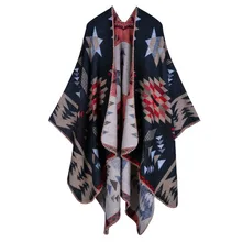 

2021 Luxury Brand Geometric Ponchos Cashmere Scarves Women Winter Warm Shawls and Wraps Pashmina Thick Capes blanket Femme Scarf