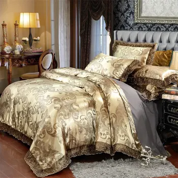 

Europe Satin Jacquard Luxury Bedding Sets Queen King Size Lace Modal Bed Sheet 4pcs Comforter Cover Set Pillowcase Bedclothes