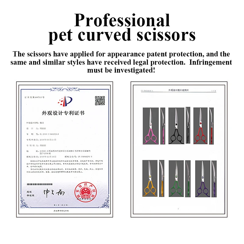 Fenice 6.5 inch Professional Dog Grooming Down Curved Scissors Colorful Shears Groomer Tools Japan 440C Set Comb and Bag dog grooming scissors dog grooming scissors kit