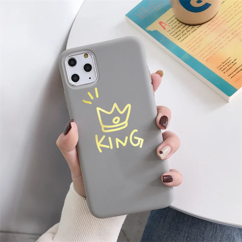 Серый хаки Матовый Мягкий ТПУ чехол для телефона для iPhone 11 Pro Max X XR XS Max King queen роскошный чехол s для iPhone 5 5S se 6 6s 7 8 Plus - Цвет: Khi-sgking