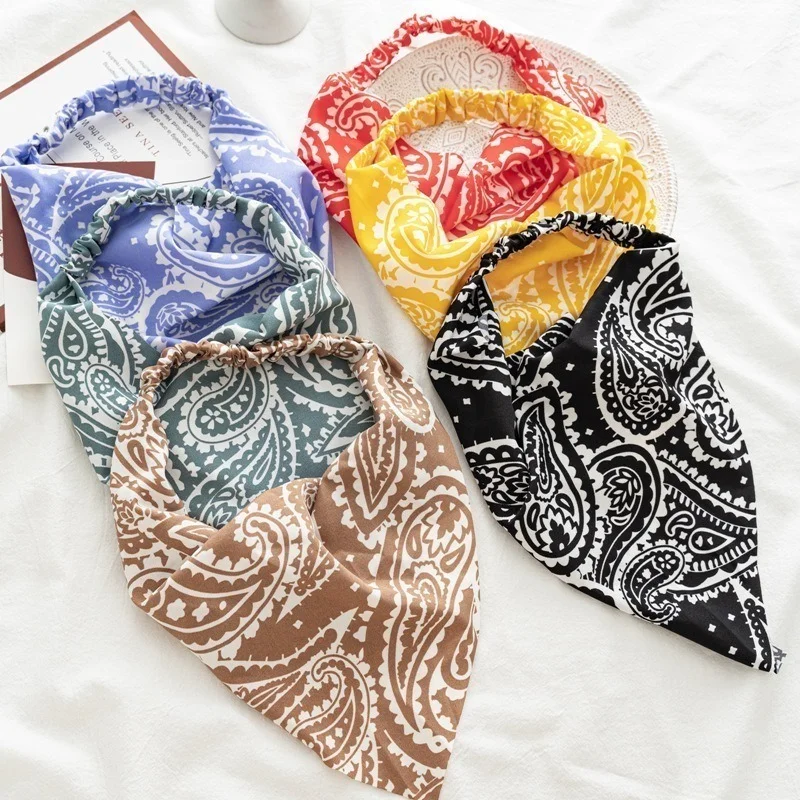 Women\'s Bandana Vintage Bohemia Women Bandana Hair Band Scarf Print Vintage Triangle Turban Elastic Headband for Lady Head Scarf