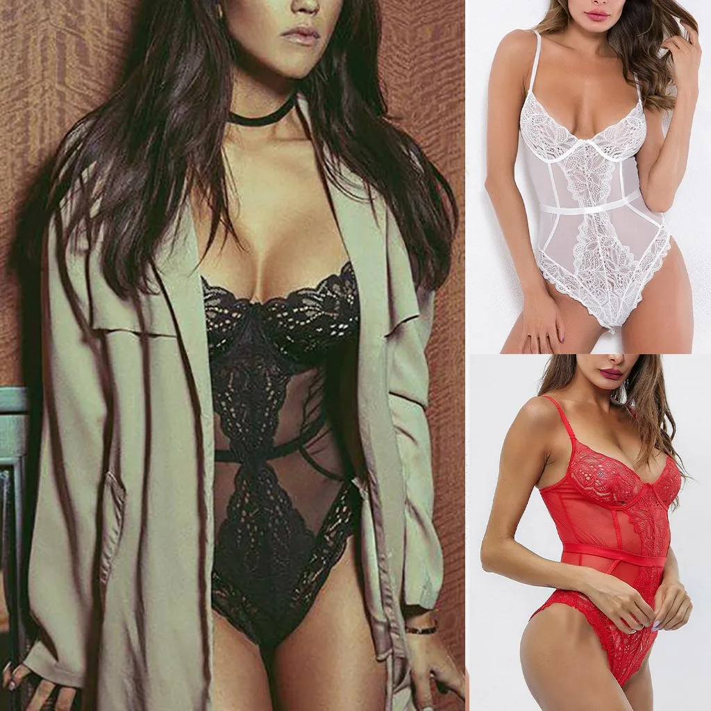 New Women Bodysuits Lingerie Perspective Lace Screen Yarn Splicing Sexy Bodysuit Underwear Seamless Soft Teddies Latex