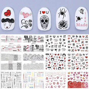 

12pcs/set Nail Art Sticker Love Text Girl Cartoon Summer Mini Water Transfers Slider DIY Salon for Nail Art Polish TRBN877-888