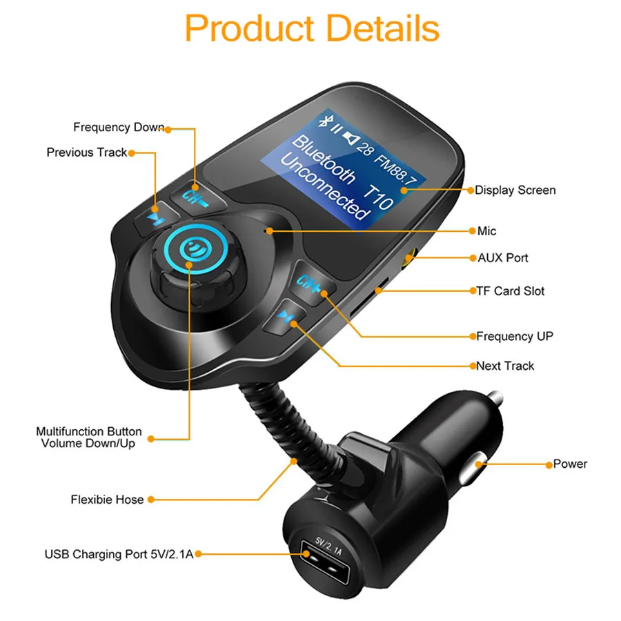 Bluetooth автомобильный комплект MP3-плеер громкой связи беспроводной fm-передатчик автомобильное зарядное устройство Поддержка Micro TF карты для зарядки автомобильного телефона