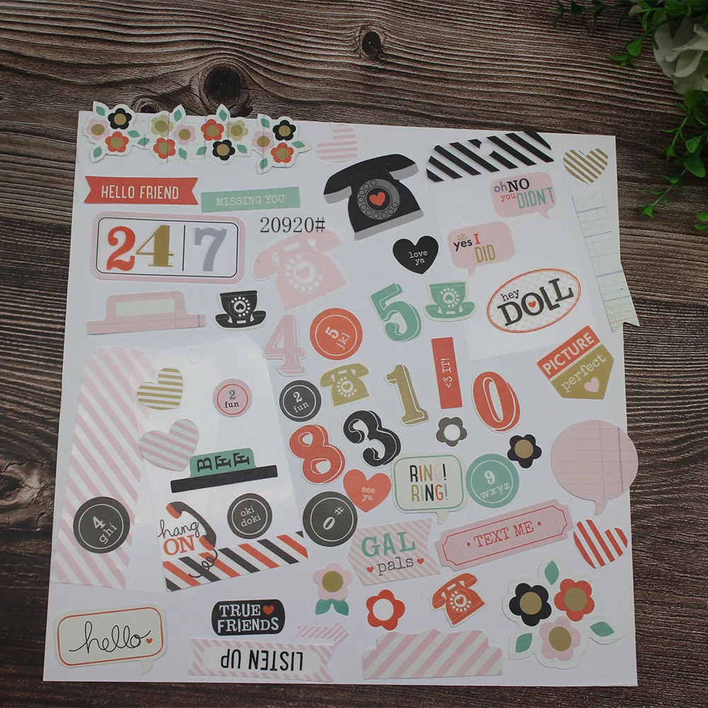 

Letters and Phone Stickers for Scrapbook Flower Card Die Cut Stickers Happy Plan Card Making, Diary Project, Happy Heart, 115Pcs