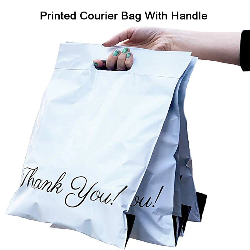 50pcs Printed Tote Bag Express Bag with handle Courier Bag Self-Seal Adhesive Thick Waterproof Plastic Poly Envelope Mailing Bag