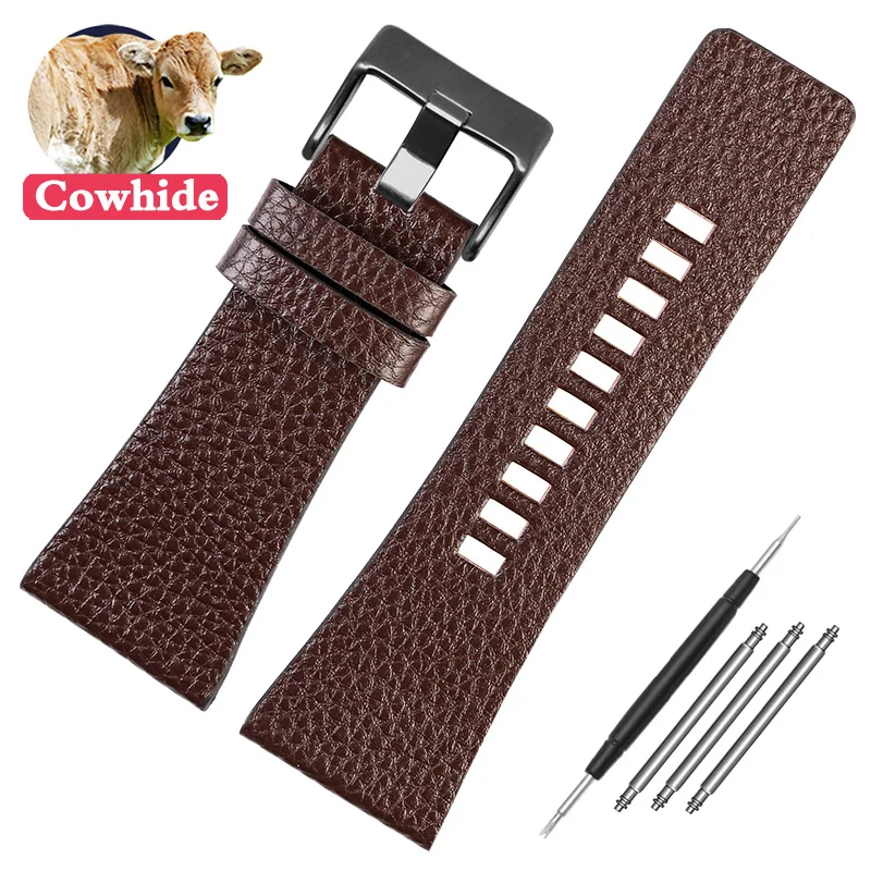 Genuine Black Leather Watchband Strap