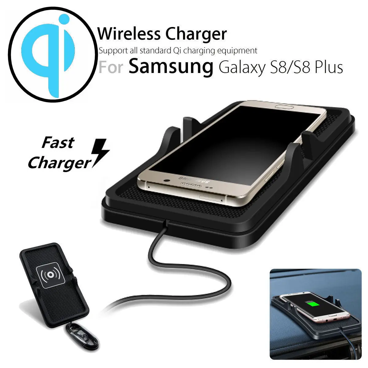 Силиконовое Qi Беспроводное зарядное устройство быстрое для samsung Galaxy телефон нескользящий коврик приборной панели автомобиля крепление прочный