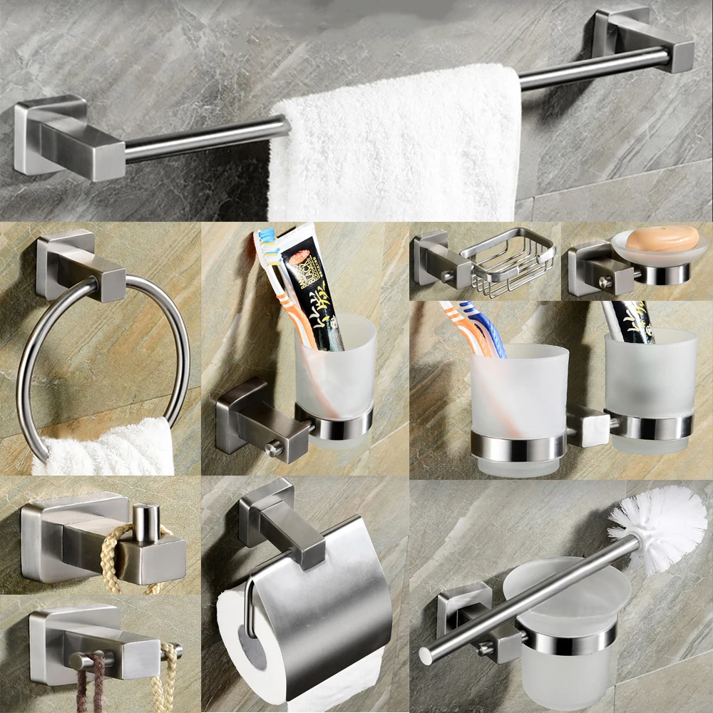 Bath Hardware Sets SUS 304, нержавеющая сталь, набор аксессуаров для ванной комнаты, хромированный полированный держатель для зубных щеток, держатель для бумаги, держатель для полотенец, аксессуары для ванной комнаты - Цвет: Bath Hardware Sets