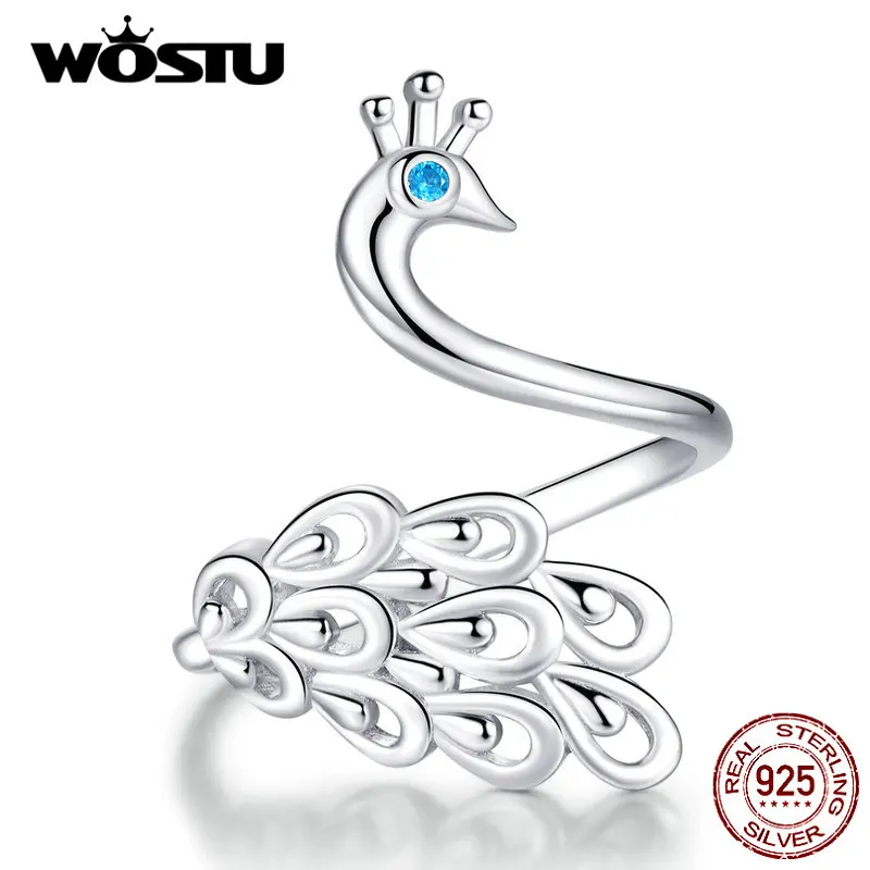 WOSTU Новая мода 925 пробы серебряные кольца с павлином для женщин Регулируемые кольца Свадебные Роскошные ювелирные изделия BKR592