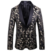 Роскошный мужской блейзер с золотым принтом в британском стиле, деловой мужской пиджак для выпускного вечера, Модный повседневный приталенный Мужской Блейзер, куртка 5XL