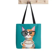 

Shopper Kitten's Latte of Love Tote Printed Tote Bag women Harajuku shopper handbag girl Shoulder shopping bag Lady Canvas Bag