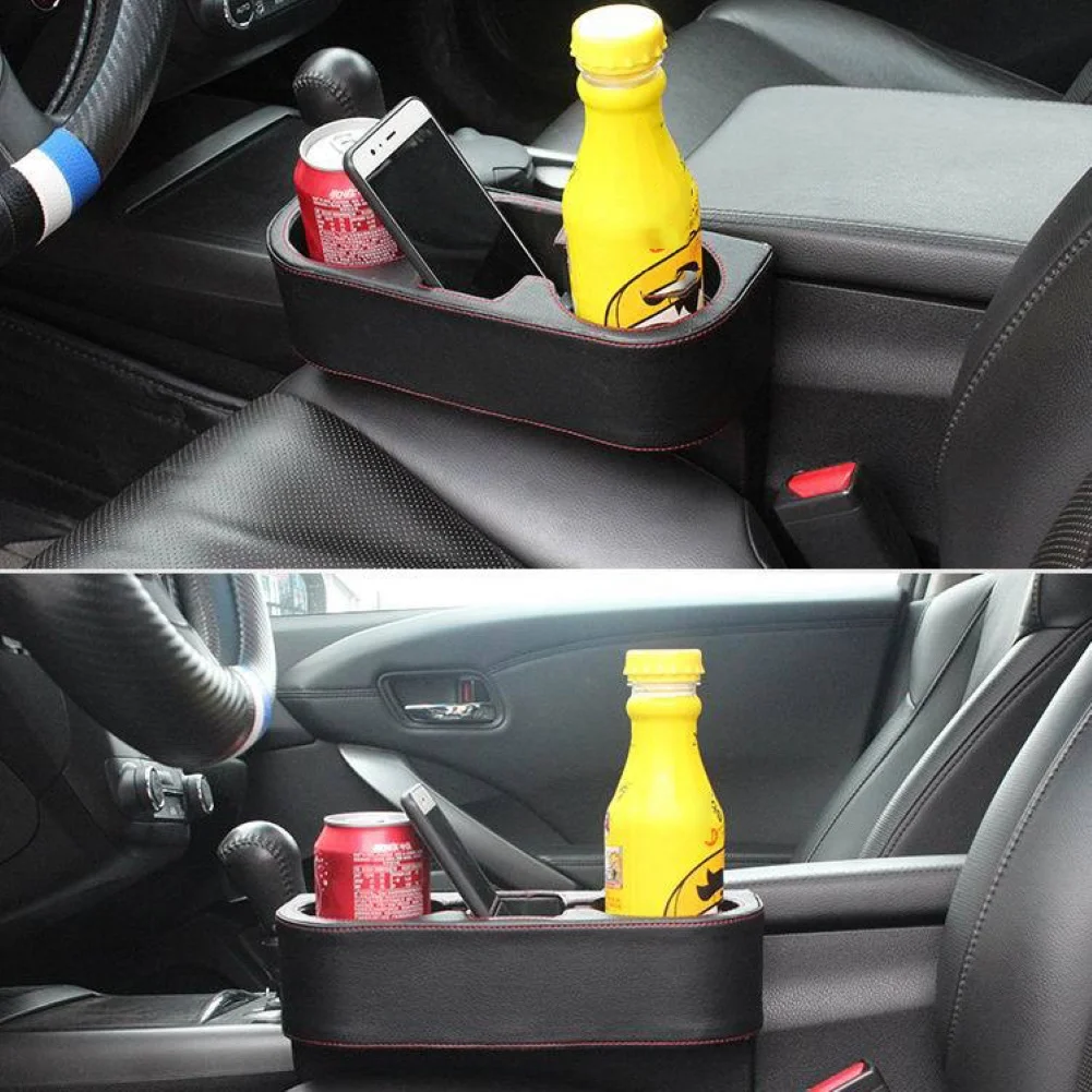 Faux Leather Car Drive Seat Gap Filler Storage Box Bottle Phone Holder Organizer