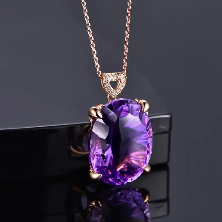 Роскошное винтажное розовое золотое ожерелье с подвеской для женщин, высокое качество, фиолетовый циркон, кристалл, элегантное свадебное Очаровательное ожерелье