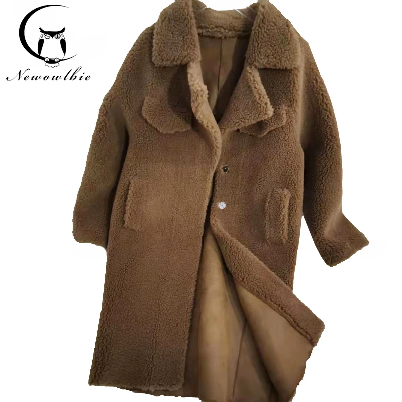 

New Fashion Women's Teddy Lazy Wind Jacket in Winter 2019 Long Real Wool Overcoat in Autumn and Winter women coat