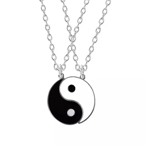 Pcs/Set Fashion Metal Alloy Tai Chi Yin Yang Gossip Pendant Necklace Gold Long Chain Couple Friend Necklace