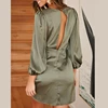 Autumn Womens Elegant Silk Satin Dress High Street Long Sleeve Formal Party Cocktail Mini Dress Sexy V-neck Vogue Tunic Dresses ► Photo 1/6