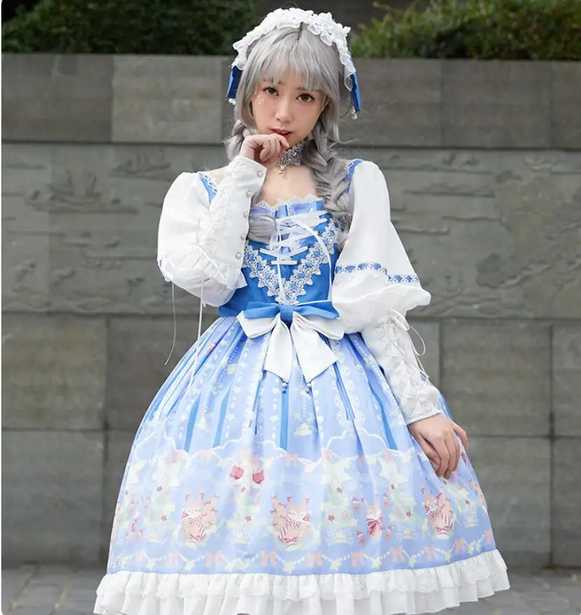 Колледж элегантное милое платье Kawaii OP Винтаж платье для косплея в стиле «лолита» с длинным рукавом милые туфли в стиле Mori Girl, Чай вечерние лоли платье вечерние платья