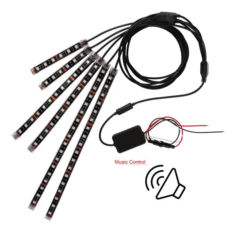 Onever 6 шт. мотоциклетные 72 светодиодные полосы 5050SMD RGB Голосовое управление водонепроницаемые теплостойкие лампы светящиеся огни Светодиодный набор гибких неоновых полос