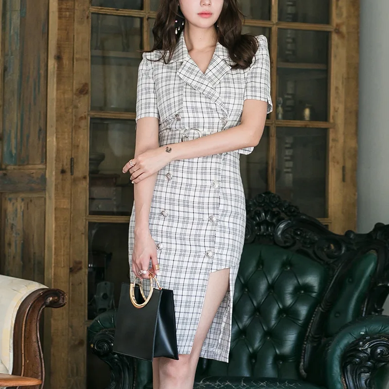 

5286 #2019 New Style WOMEN'S Dress Suit Collar Waist Hugging Slimming Sheath Dress