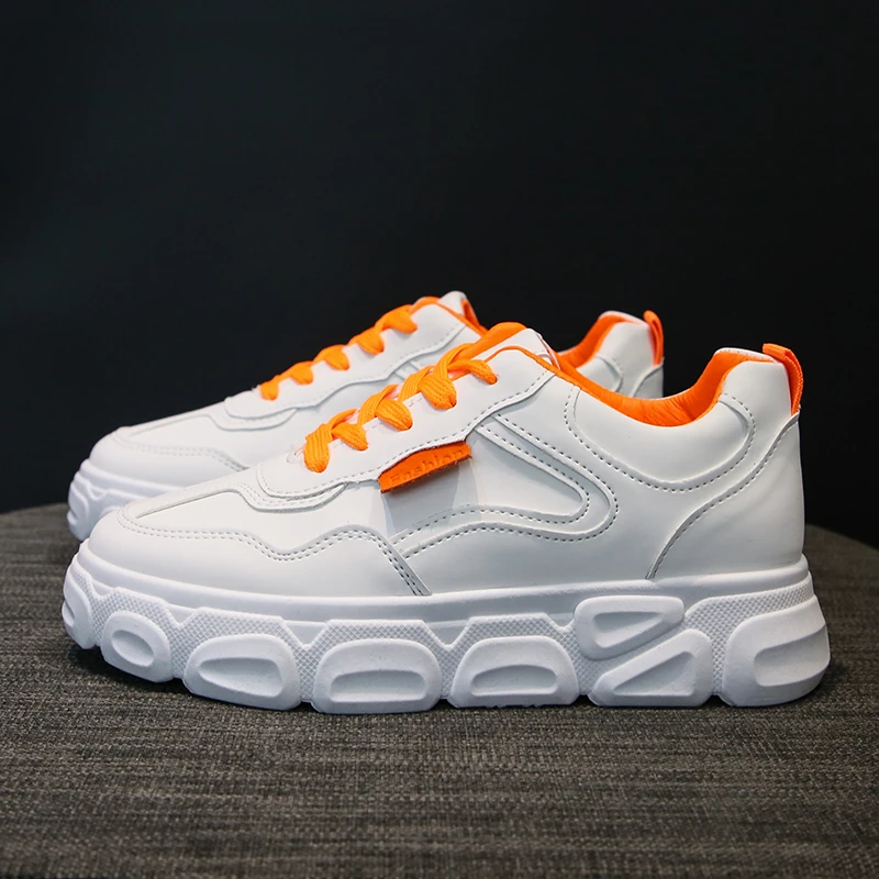 

2020 Women White Sneakers Platform Ulzzang Fashion PU Leather Trainers Womens Vulcanized Shoes Tenis Female Lace Up Casual Shoes