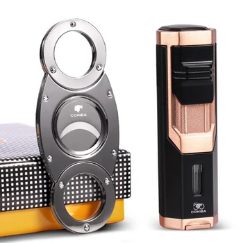 

New Arrival COHIBA Cigar Windproof Lighter Torch Flame Cigarette Cigar Lighters W/Cigar Punch Blades Sharp Cutter Set