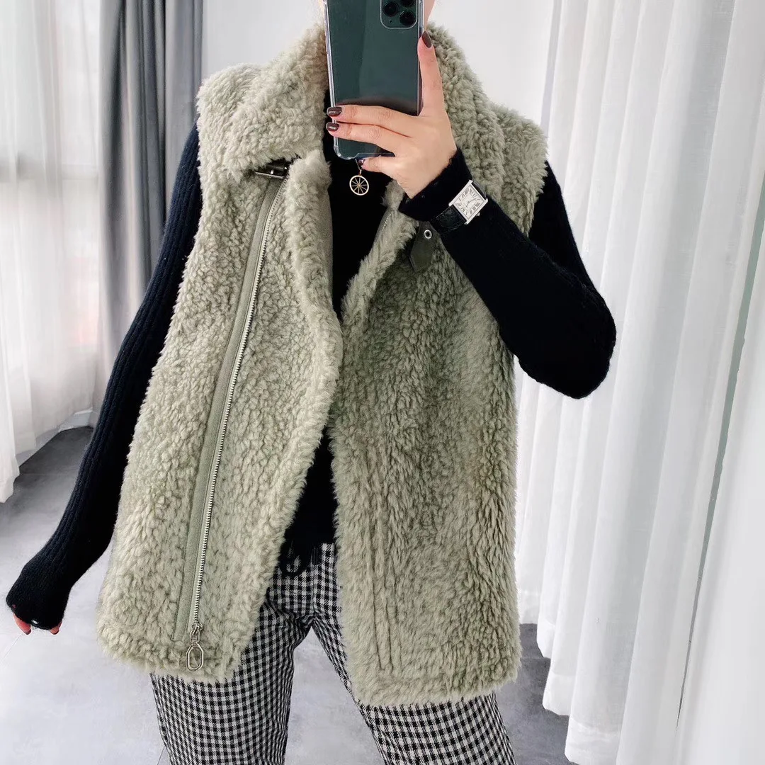vest women outwear plus size new fashion motocycle sheep fur vest korean women vest