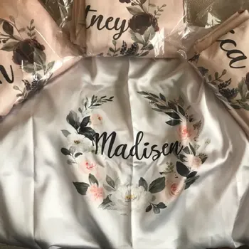 

Floral Bridesmaid Robes - Personalised Wedding Dressing Gowns -Trim Satin Bridal Party Robes -Rose Gold Wedding Hen Weekend Robe