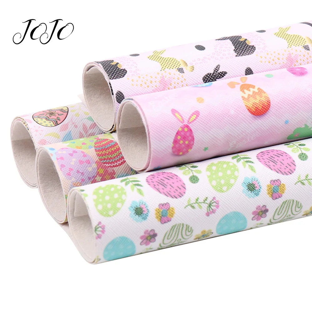 

JOJO BOWS 22*30cm 1pc Easter Faux Synthetic Leather Sheet Easter Eggs Rabbit Leaves Printed Fabric Home Decoration DIY Hair Bows