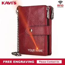 KAVIS100 % Echt Leer Gratis Graveren Portemonnee Mannen Crazy Horse Portefeuilles Portemonnee Korte Mannelijke Geld Tas Rfid Walet Lady perse(China)