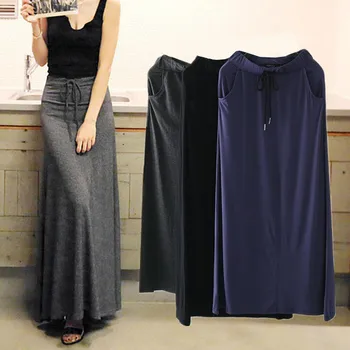

New Summer Autumn Women Modal Long Skirt Sexy Solid High Waist Skirts Female Loose Elastic Big Swing Maxi Skirt Plus Size Rh1236