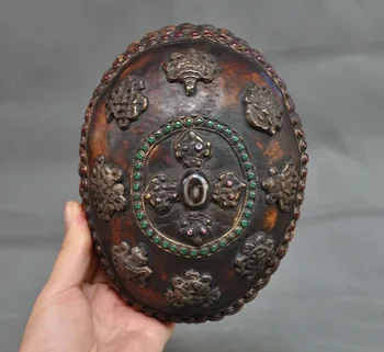 

wedding decoration Rare Old Tibet buddhism silver Skull head Eight treasures Bowl Kapala Skull Cup