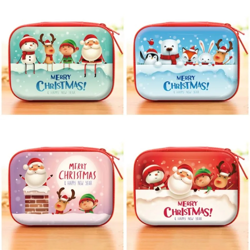 

Merry Christmas Coin Purse Kids Mini Round Bag for SD Card Earphone Key Storage Wallet Headphone Bag Box Women Girl Purses